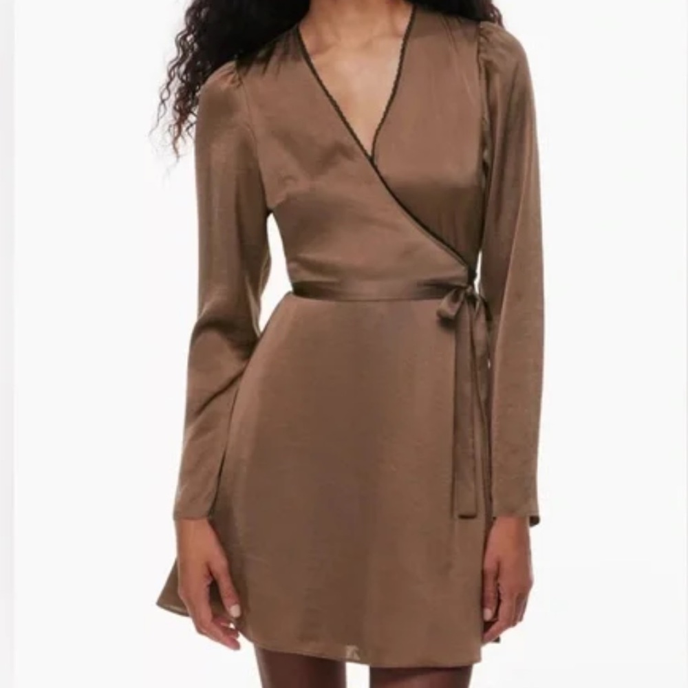 Aritzia Wilfred Satin Long Sleeve Dress - Brown